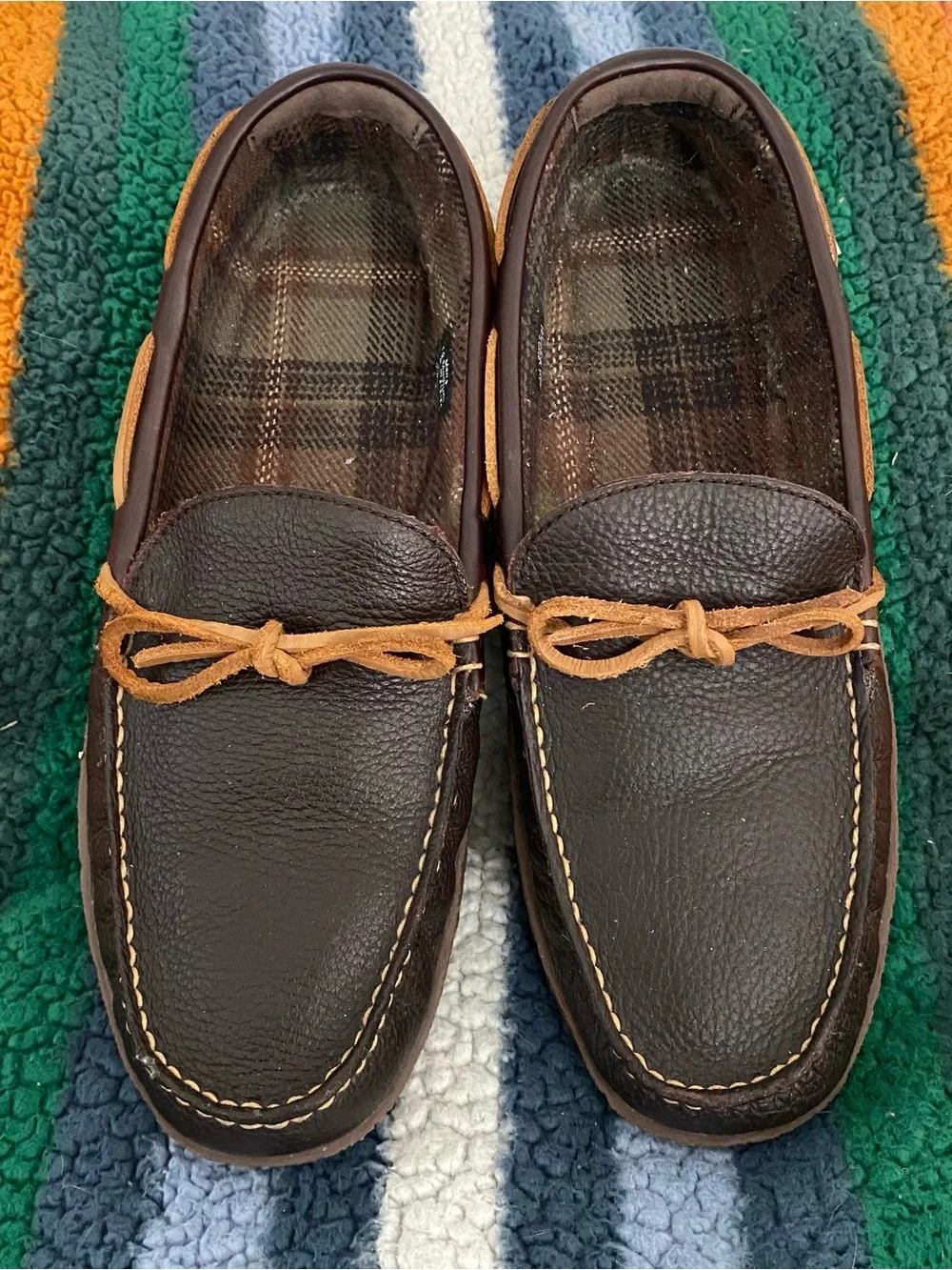 L.L. Bean Men's Handsewn Brown Leather Loafers Slip Ons sz 10 Lined Moccasins